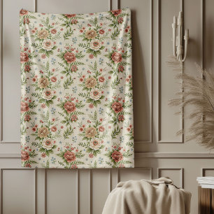 Muted Tone Shabby Chic Classic Floral Accents Fleece Blanket