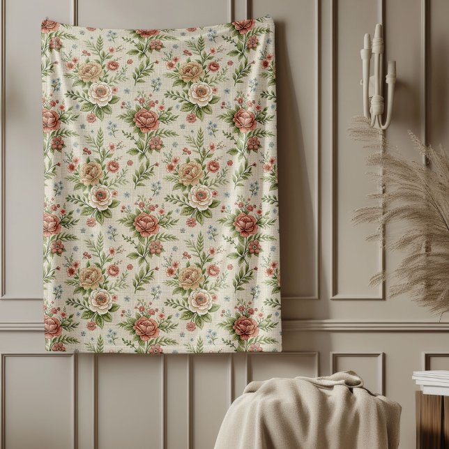 Muted Tone Shabby Chic Classic Floral Accents Fleece Blanket (Muted Tone Shabby Chic Classic Floral Accents Fleece Blanket)