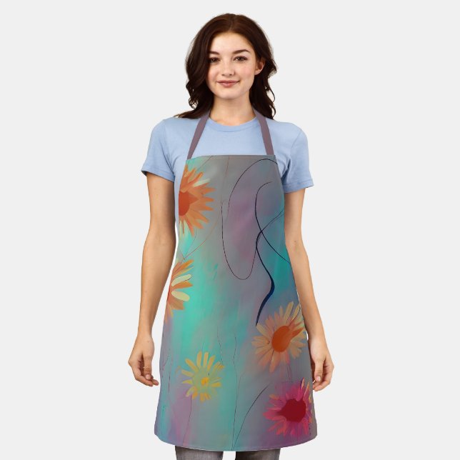 Muted tones abstract sunflowers  apron (Worn)