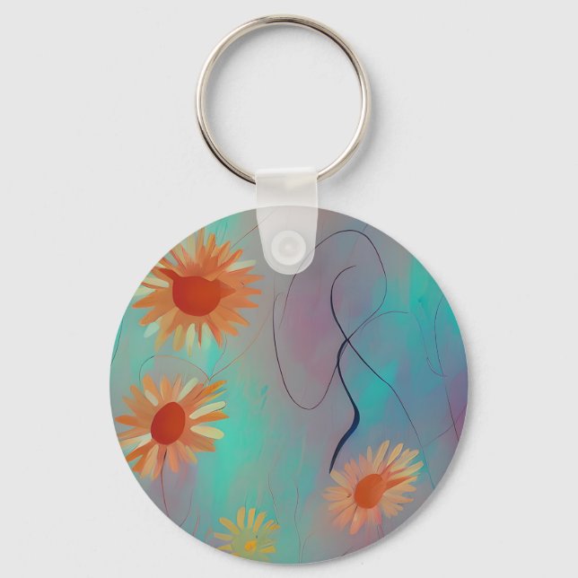 Muted tones abstract sunflowers key ring (Front)