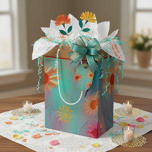 Muted tones abstract sunflowers medium gift bag