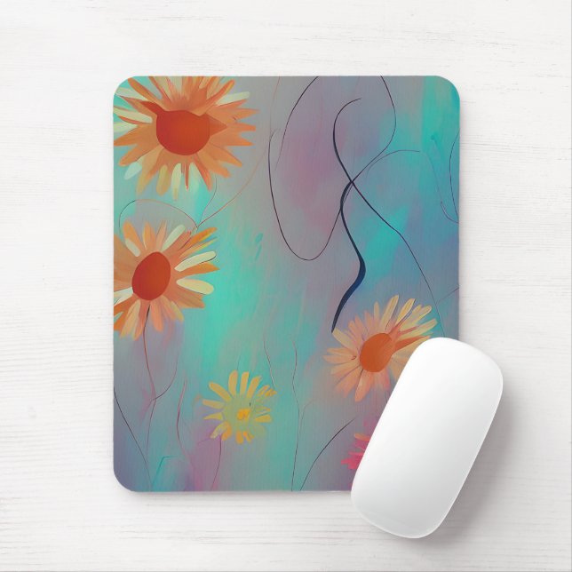 Muted tones abstract sunflowers mouse pad (With Mouse)