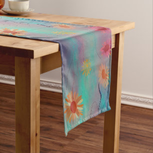 Muted tones abstract sunflowers short table runner
