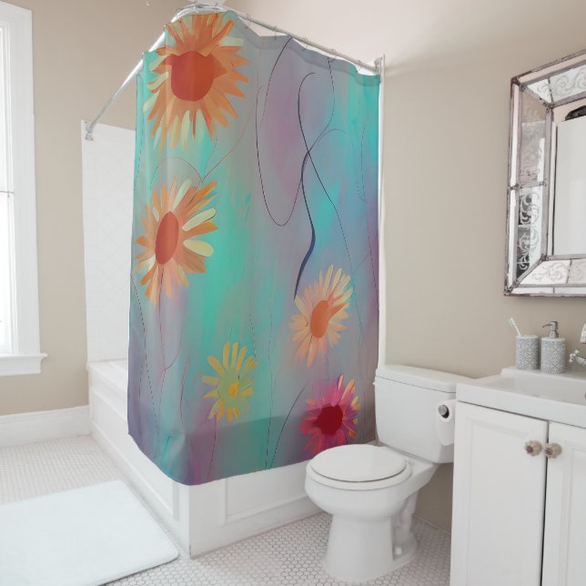 Muted tones abstract sunflowers shower curtain (In Situ)
