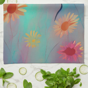 Muted tones abstract sunflowers  tea towel
