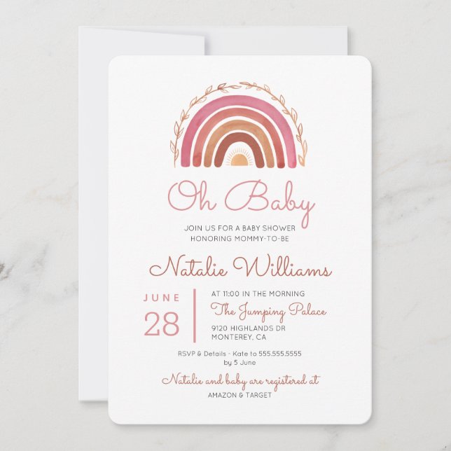 Muted Tones Boho Rainbow Oh Baby Shower Invitation (Front)