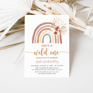 Muted Tones Boho Rainbow Pampas Grass Wild One 1st Invitation