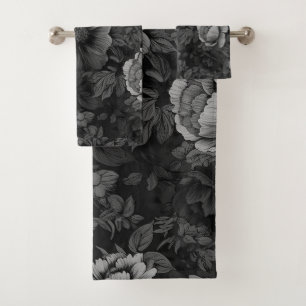 Muted Tones of Gray Floral Bath Towel Set