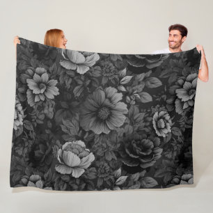 Muted Tones of Gray Floral  Fleece Blanket