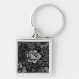 Muted Tones of Grey Floral Key Ring