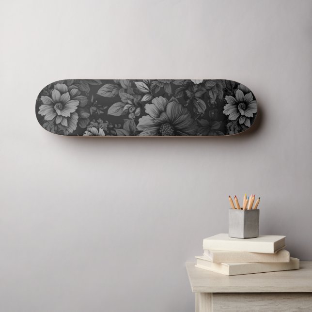 Muted Tones of Grey Floral  Skateboard (Wall Art (Horz))