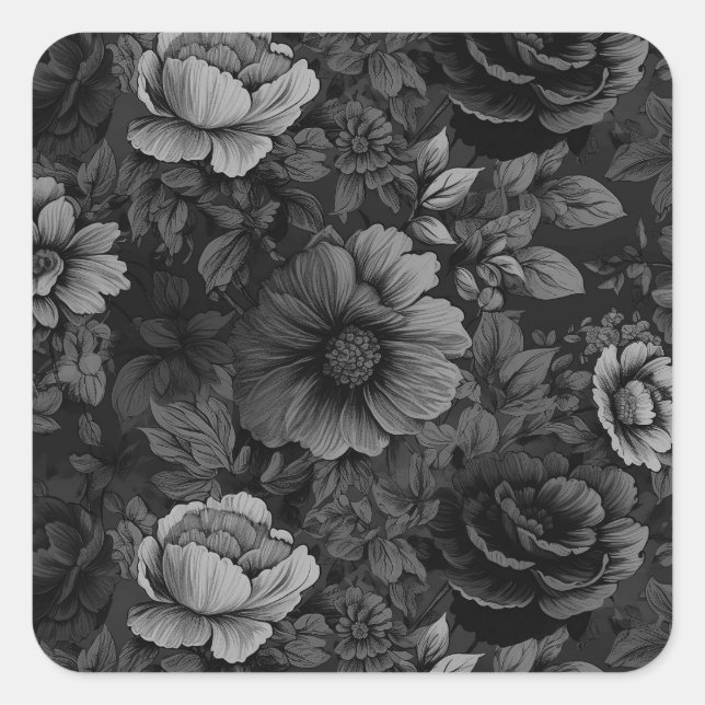 Muted Tones of Grey Floral  Square Sticker (Front)
