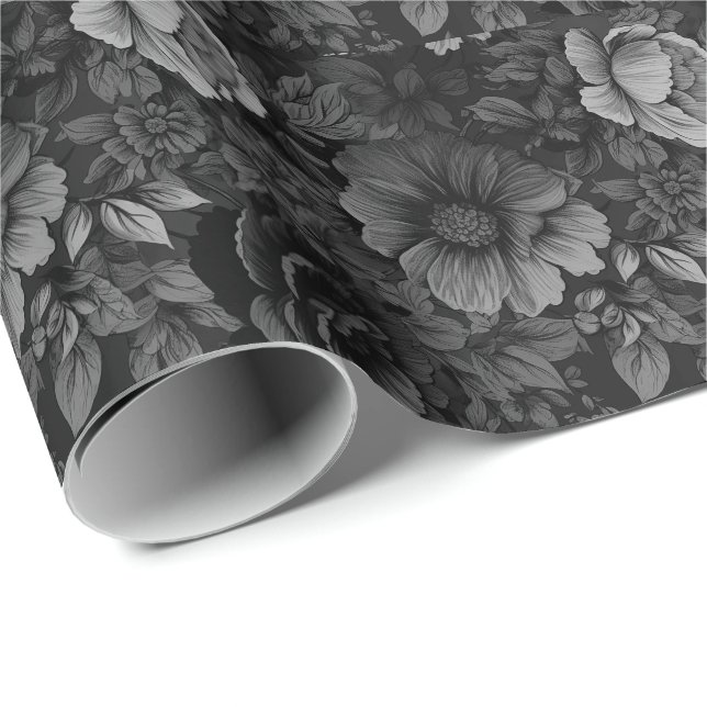 Muted Tones of Grey Floral  Wrapping Paper (Roll Corner)