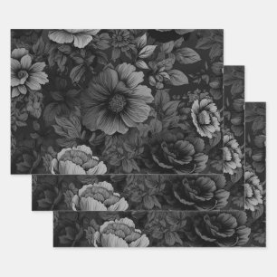 Muted Tones of Grey Floral  Wrapping Paper Sheet
