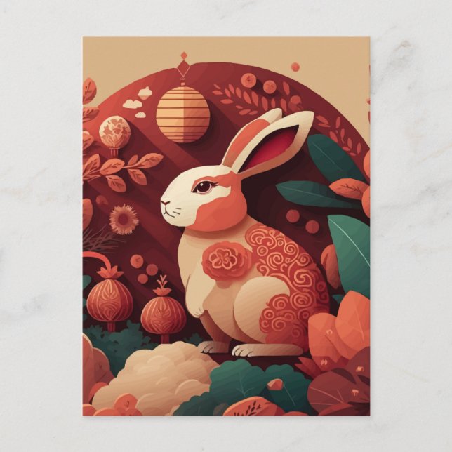 Muted Tones Rabbit Chinese New Year Postcard (Front)