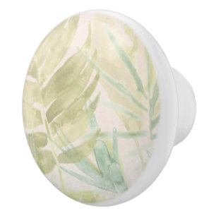 Muted Tropical Leaves Ceramic Knob