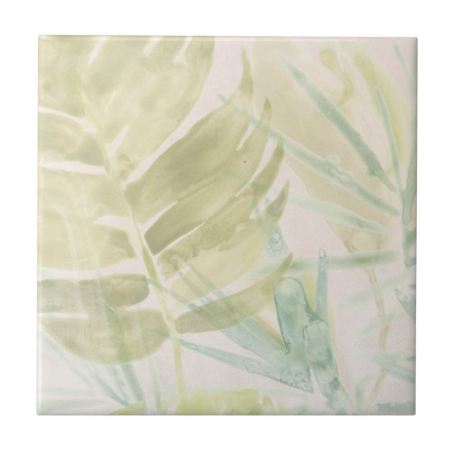 Muted Tropical Leaves Ceramic Tile (Front)