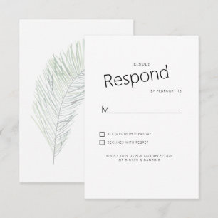 Muted Tropical Palm White Wedding RSVP Card