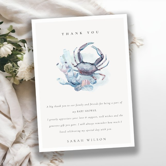 Muted Underwater Crab Coral Nautical Baby Shower Thank You Card (Creator Uploaded)