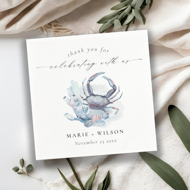 Muted Underwater Crab Coral Nautical Wedding Napkin (Creator Uploaded)