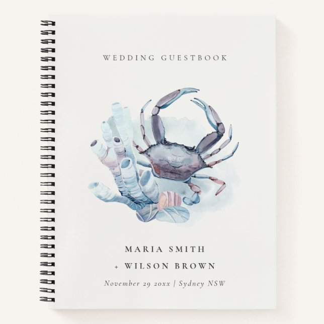 Muted Underwater Crab Coral Nautical Wedding Notebook (Front)