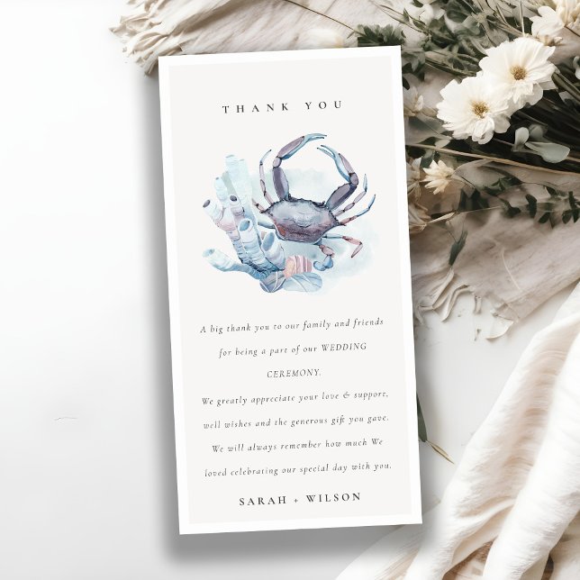 Muted Underwater Crab Coral Nautical Wedding Thank You Card (Creator Uploaded)