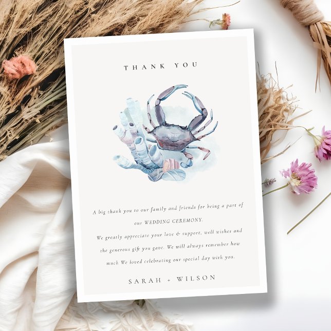 Muted Underwater Crab Coral Nautical Wedding Thank You Card (Creator Uploaded)
