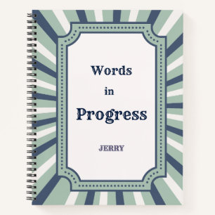 Muted Vintage Circus Stripes in Sage Blue & Cream Notebook