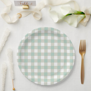 Muted Vintage Classic Gingham Check Plaid Pattern Paper Plate