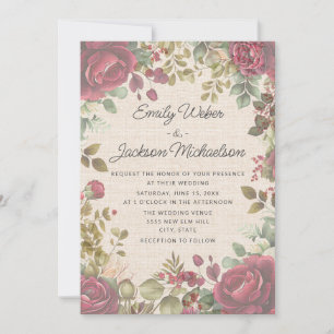 Muted Vintage Dusty Rose Fall Floral Wedding Invitation