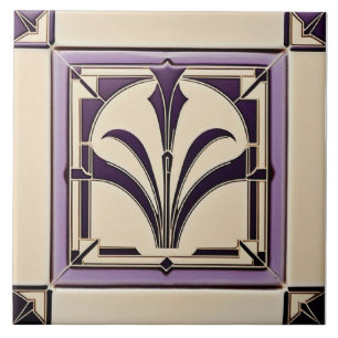 Muted Violet and Cream Art Deco Ceramic Ceramic Tile