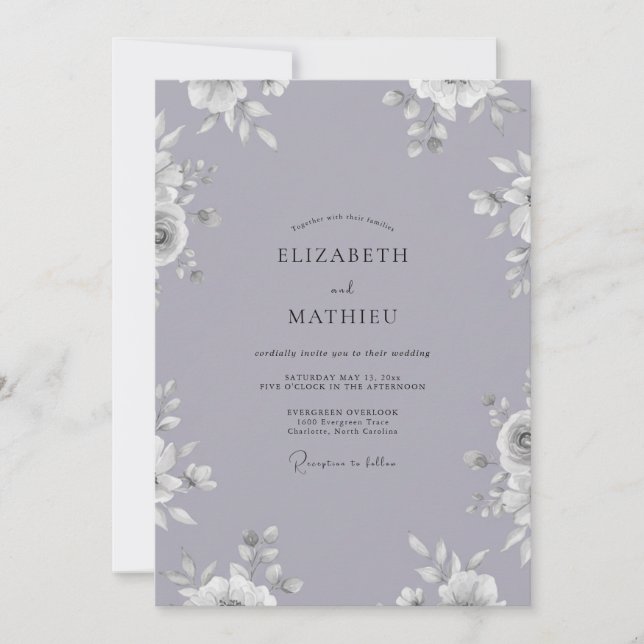 Muted Violet Petal Wedding Invitation (Front)