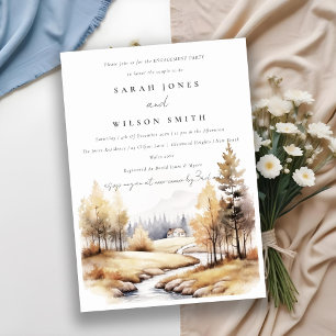 Muted Watercolor Fall Autumn Landscape Engagement Invitation