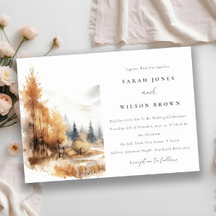 Muted Watercolor Fall Autumn Landscape Wedding Invitation