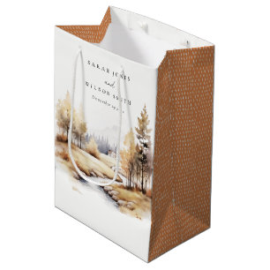 Muted Watercolor Fall Autumn Landscape Wedding Medium Gift Bag