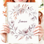 Muted Watercolor Floral Wreath Custom Name Planner<br><div class="desc">This elegant planner design features a muted watercolor floral wreath in soft tones of blush, mauve, and taupe. The gentle arrangement encircles a custom name in a delicate script, creating a personalised and refined touch. Ideal for organising your daily tasks, appointments, or creative ideas with a feminine and sophisticated style....</div>