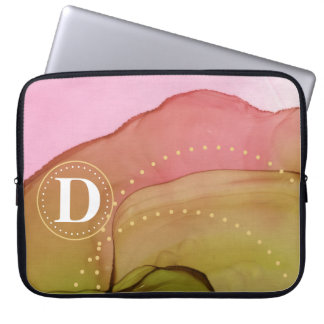 Muted Watercolor Wash with Monogram Circled Laptop Sleeve