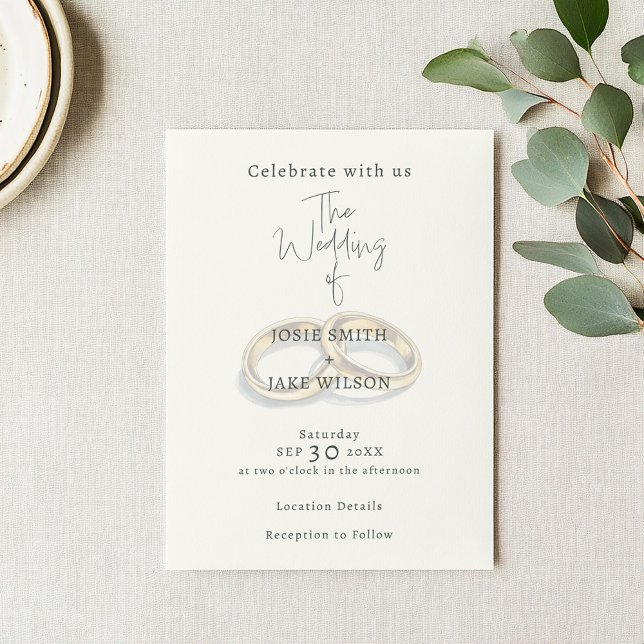 Muted wedding rings wedding invitation (Wedding invitation with a soft background of an illustration of 2 gold wedding rings.)