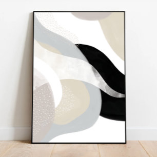 Muted White and Grey Modern Art, Chic Cream Colour Poster