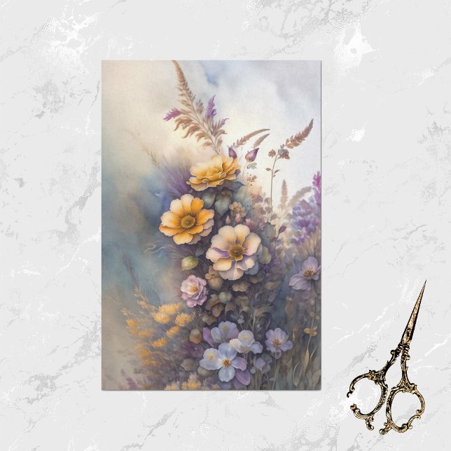 Muted Yellow Purple Flowers Watercolor Tissue Paper (Creator Uploaded)