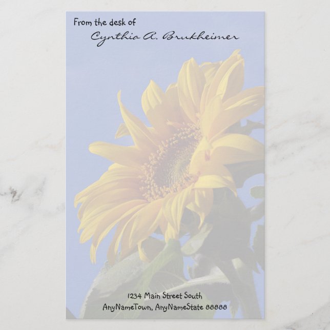 Muted Yellow Sunflower Personalised Stationery (Front)