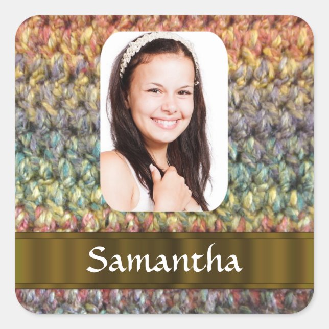 Muticolored wool photo template square sticker (Front)