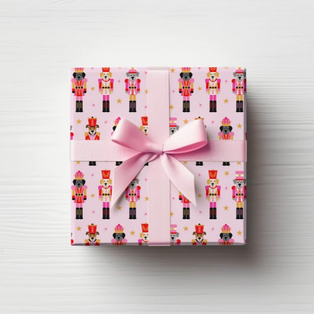 Muttcracker Christmas - Pink Dog Nutcrackers Wrapping Paper (Pink Muttcracker Christmas Gift Wrap)
