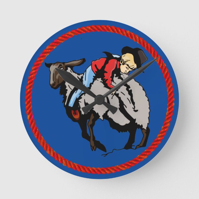 Mutton Busting Backward Cowboy Round Clock (Front)