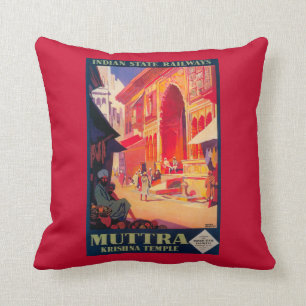 Muttra Krishna Temple Travel Poster Cushion