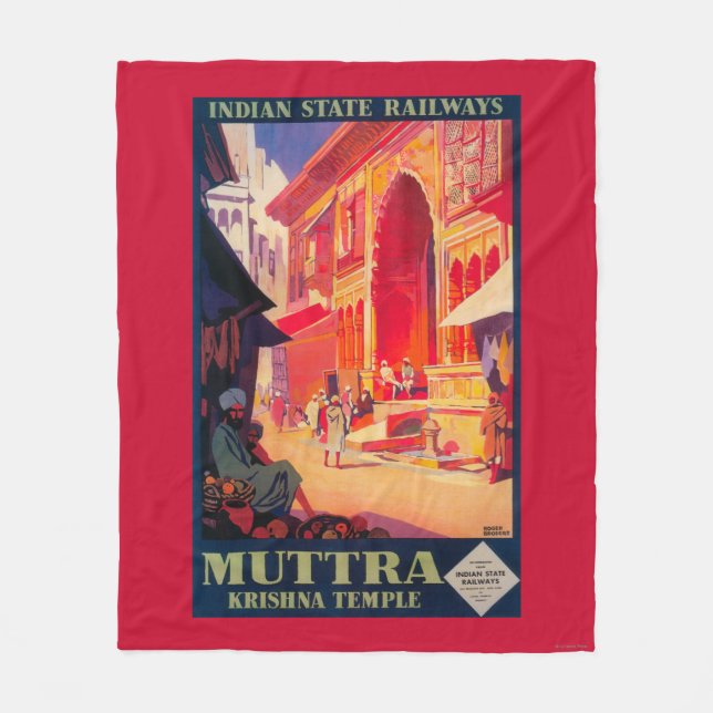 Muttra Krishna Temple Travel Poster Fleece Blanket (Front)