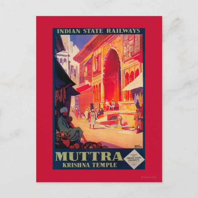 Muttra Krishna Temple Travel Poster Postcard (Front)
