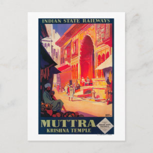 Muttra Krishna Temple Travel Poster Postcard
