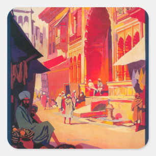 Muttra Krishna Temple Travel Poster Square Sticker