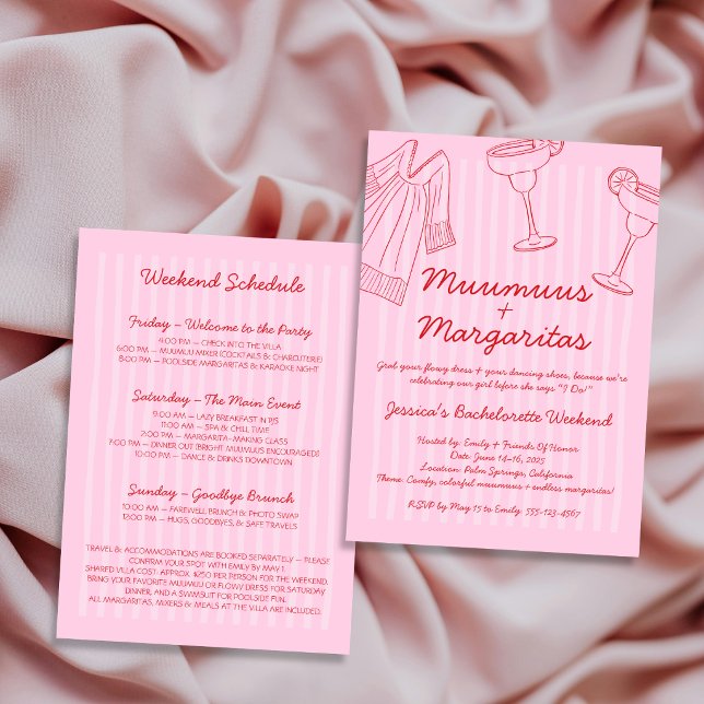 Muumuus & Margaritas Pink & Red Bachelorette Invitation (Muumuus & Margaritas Pink & Red Bachelorette Invitation)